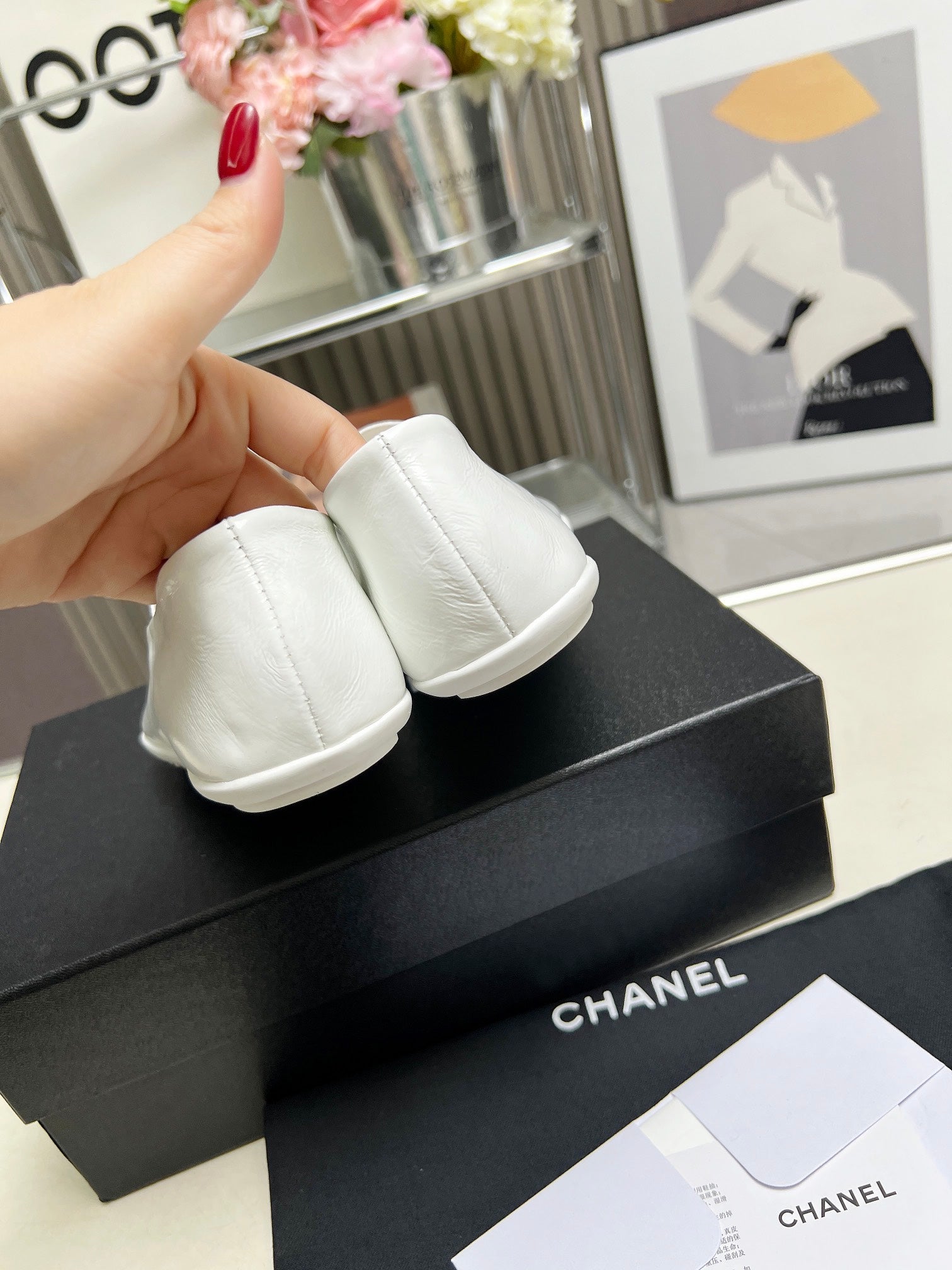 CHANEL 26S MARY JANE FLATS IN WHITE CALFSKIN