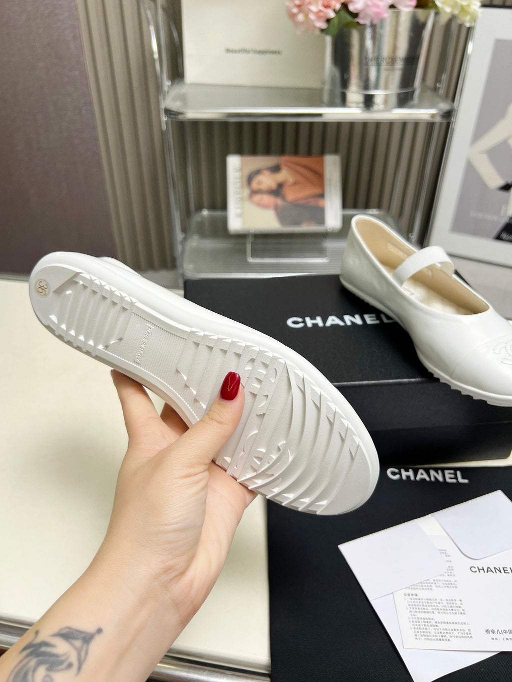 CHANEL 26S MARY JANE FLATS IN WHITE CALFSKIN