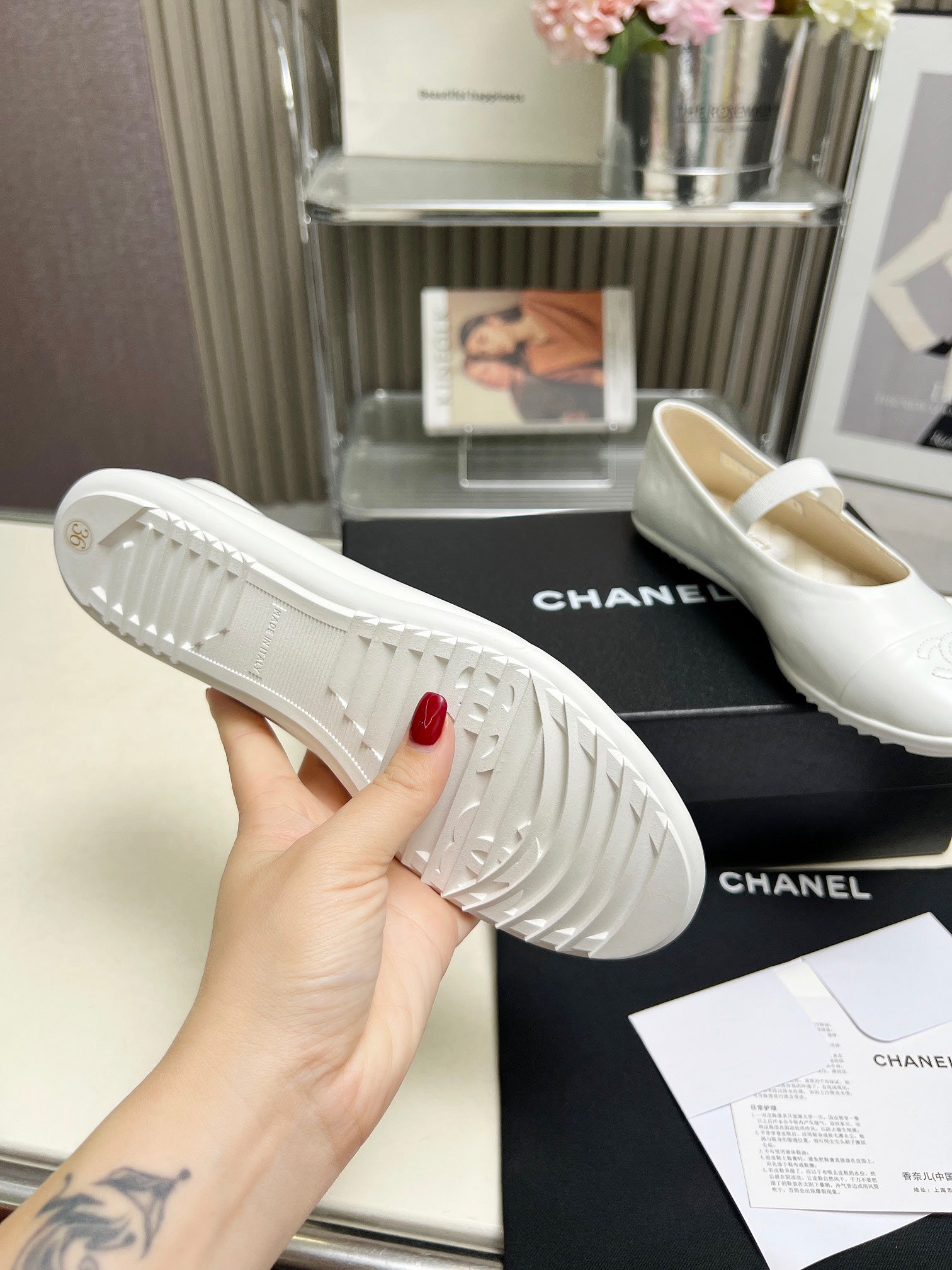 CHANEL 26S MARY JANE FLATS IN WHITE CALFSKIN