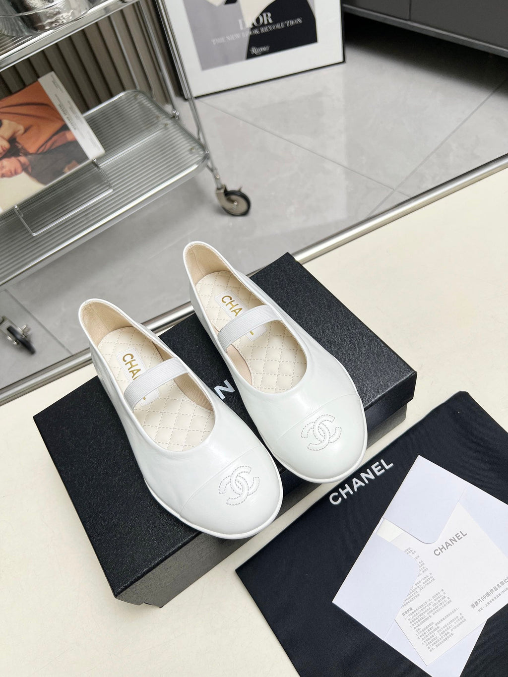 CHANEL 26S MARY JANE FLATS IN WHITE CALFSKIN