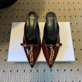 BALMAIN 26S GOLD CHAIN HIGH HEEL MULES 45 MM IN DARK RED PATENT CALFSKIN