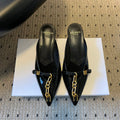 BALMAIN 26S GOLD CHAIN HIGH HEEL MULES 45 MM IN BLACK PATENT CALFSKIN