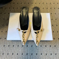 BALMAIN 26S GOLD CHAIN HIGH HEEL MULES 45 MM IN BEIGE CALFSKIN