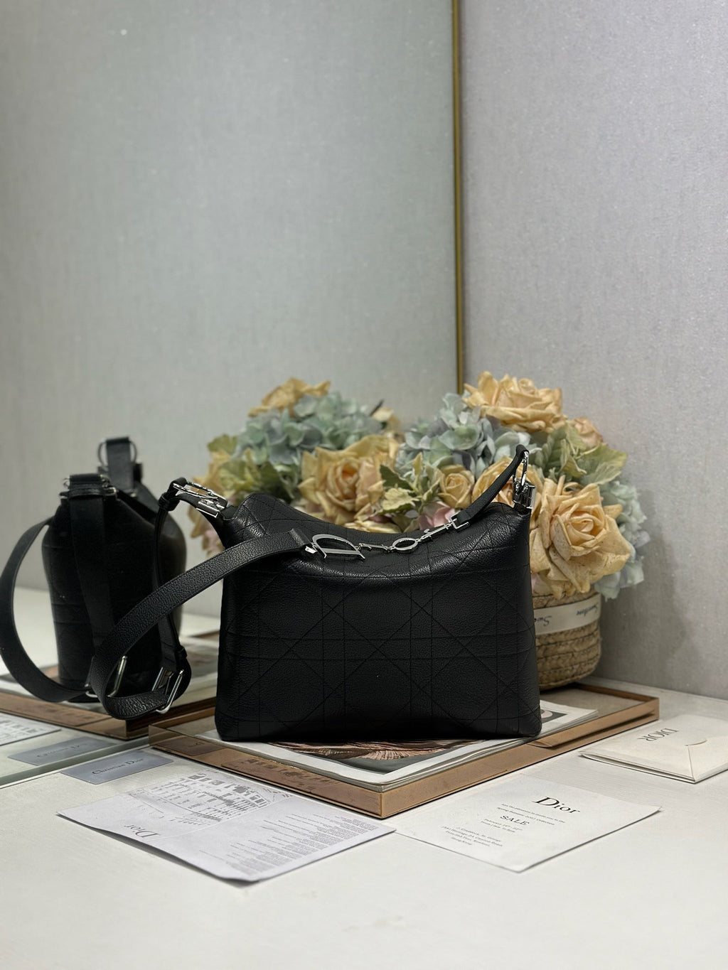 DIOR 26S DIORLY BAG 28 IN BLACK CALFSKIN