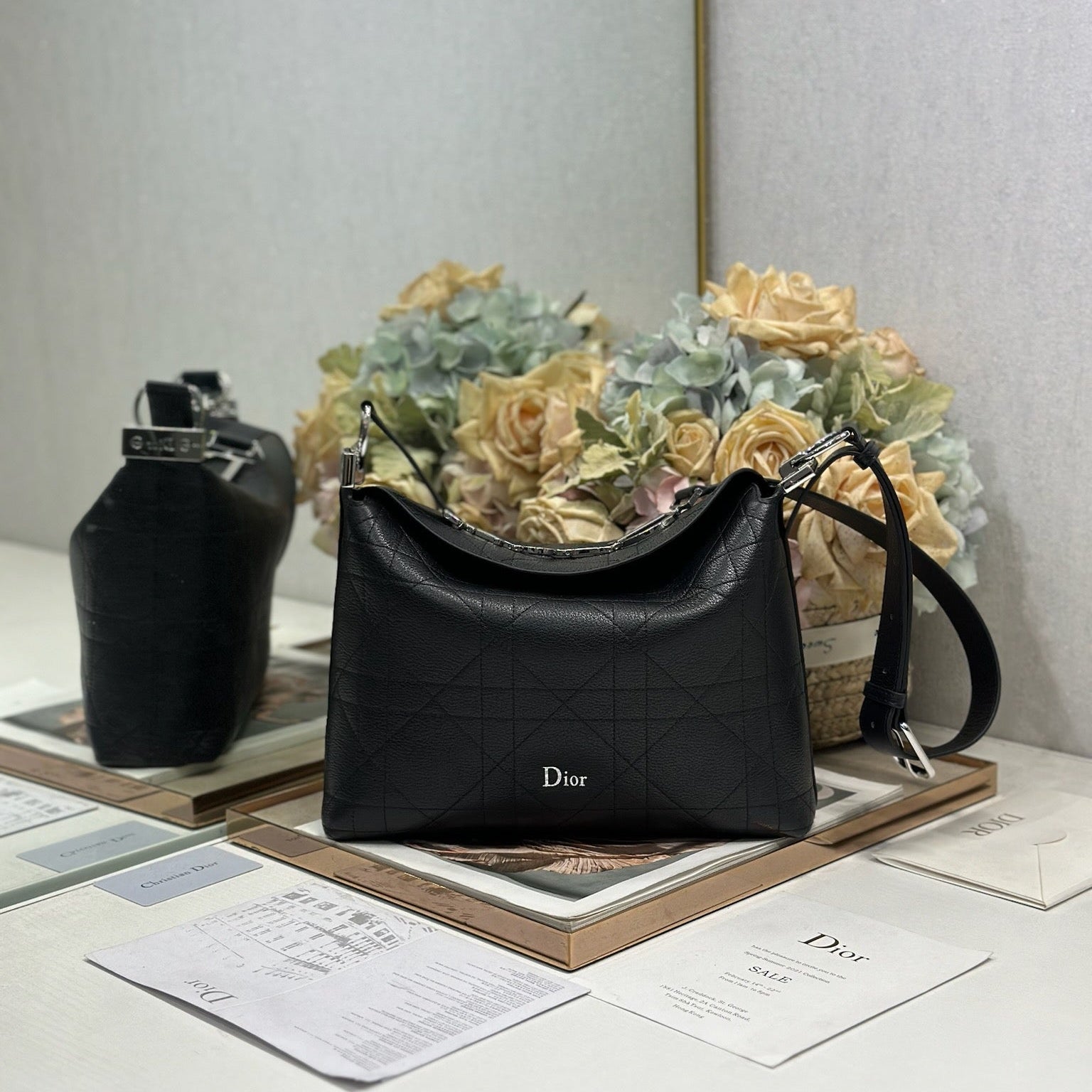 DIOR 26S DIORLY BAG 28 IN BLACK CALFSKIN