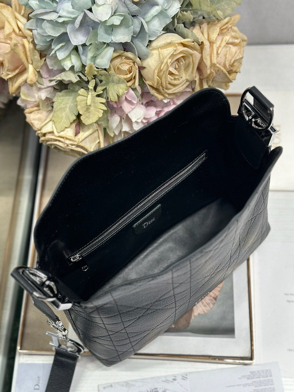DIOR 26S DIORLY BAG 28 IN BLACK CALFSKIN