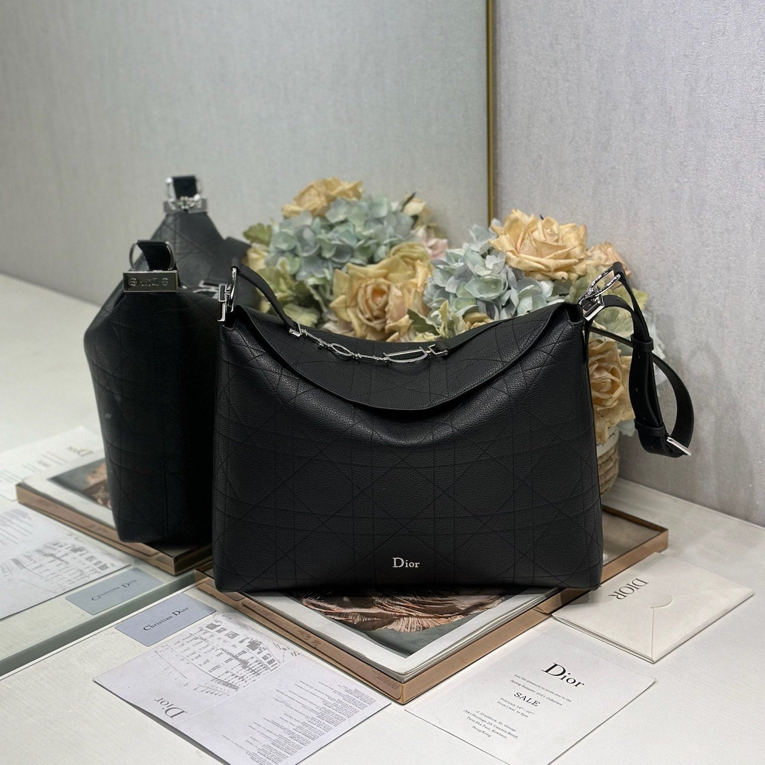 DIOR 26S  DIORLY BAG 39 IN BLACK CALFSKIN