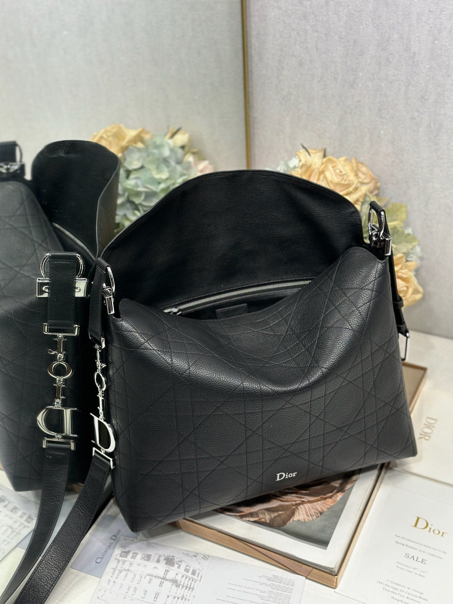 DIOR 26S  DIORLY BAG 39 IN BLACK CALFSKIN