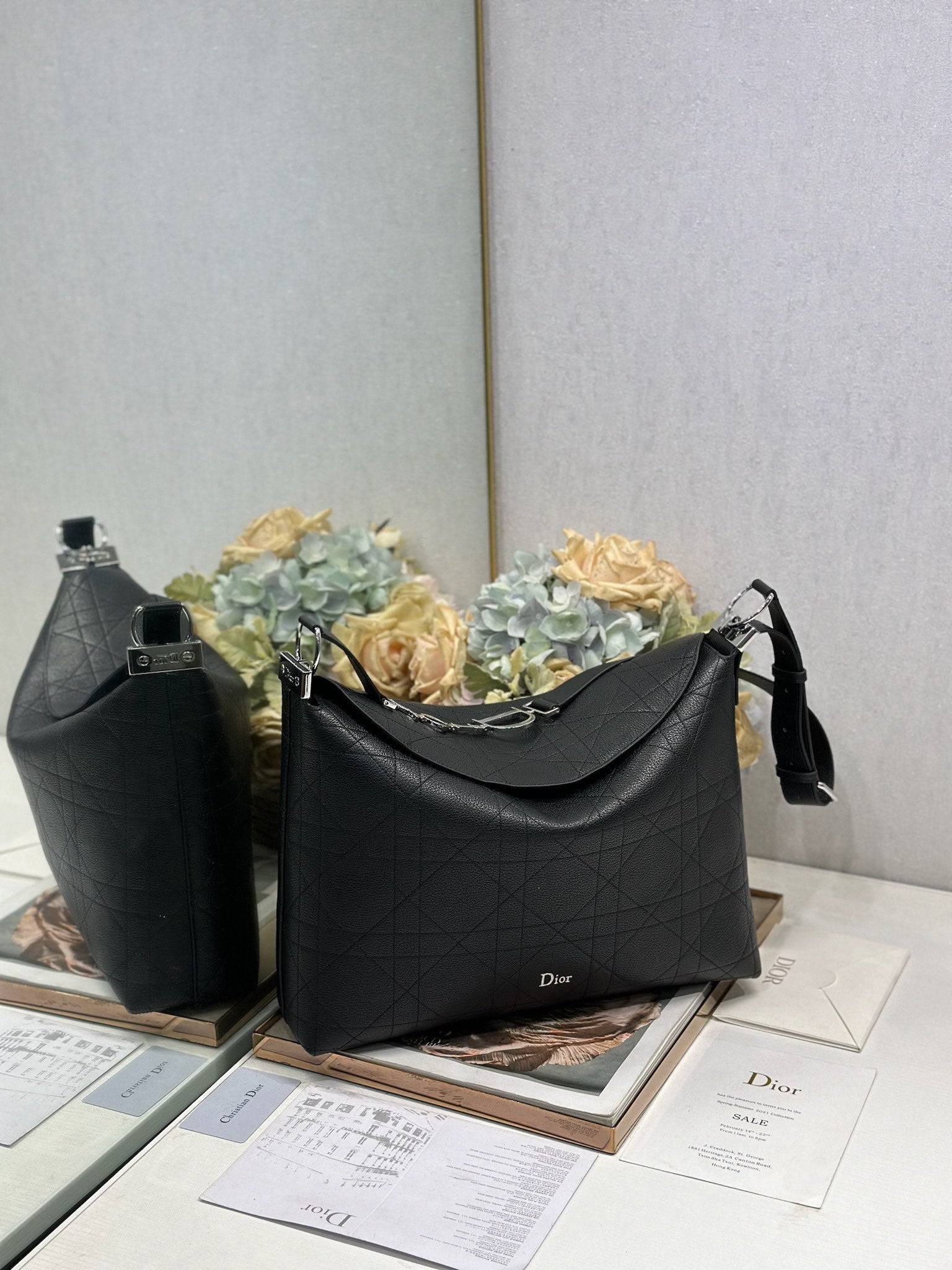 DIOR 26S  DIORLY BAG 39 IN BLACK CALFSKIN