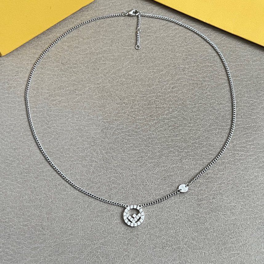 FENDI 26S FF CRYSTAL PENDANT NECKLACE IN SILVER TONE METAL 629952