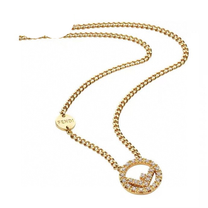 FENDI 26S FF CRYSTAL PENDANT NECKLACE IN GOLD TONE METAL 629953