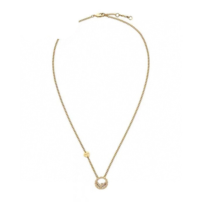 FENDI 26S FF CRYSTAL PENDANT NECKLACE IN GOLD TONE METAL 629953