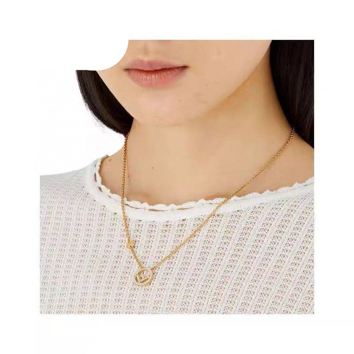 FENDI 26S FF CRYSTAL PENDANT NECKLACE IN GOLD TONE METAL 629953