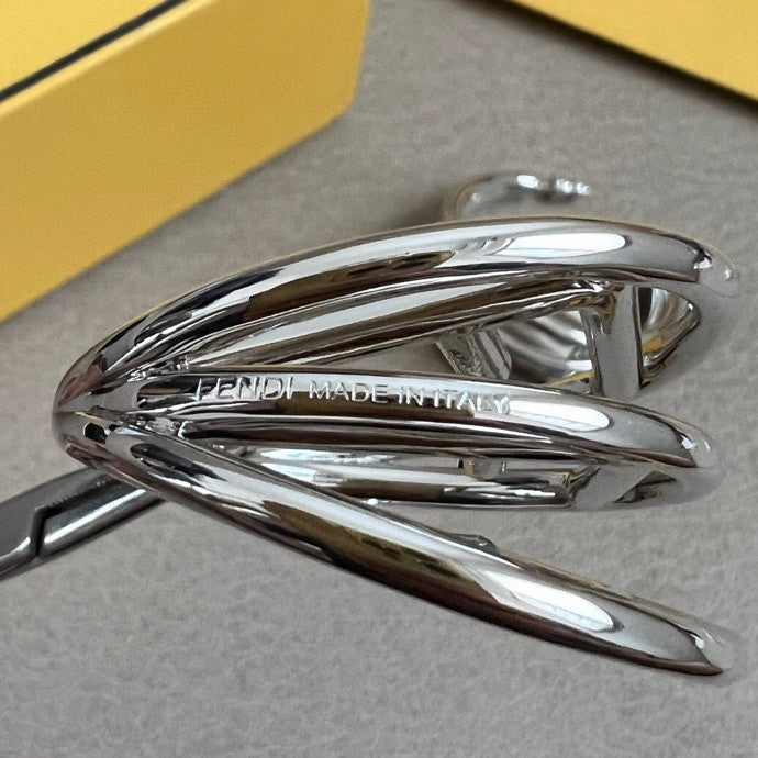 FENDI 26S GEOMETRIC CAGE HOOP EARRINGS IN SILVER TONE METAL 629958