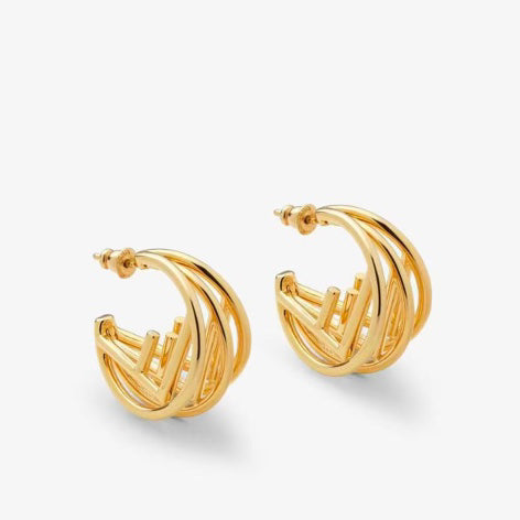 FENDI 26S GEOMETRIC CAGE HOOP EARRINGS IN GOLD TONE METAL 629959