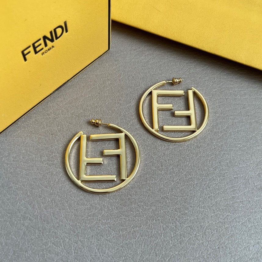 FENDI 26S FF LOGO HOOP EARRINGS IN GOLD TONE METAL 629960