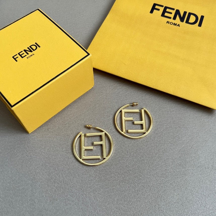 FENDI 26S FF LOGO HOOP EARRINGS IN GOLD TONE METAL 629960
