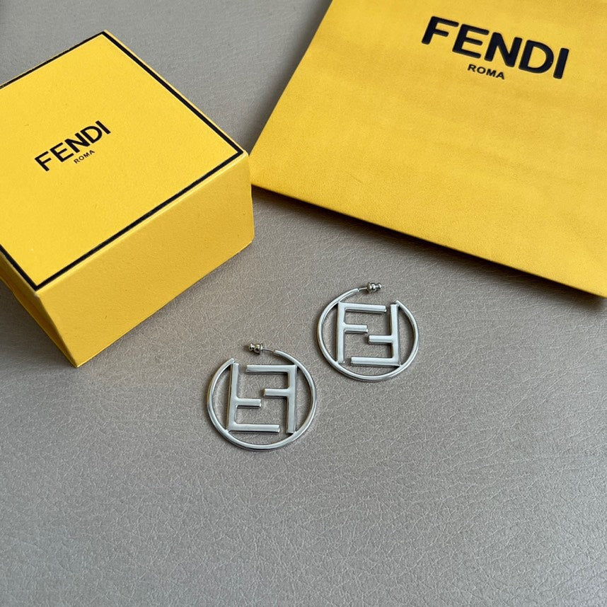 FENDI 26S FF LOGO HOOP EARRINGS IN SILVER TONE METAL 629961