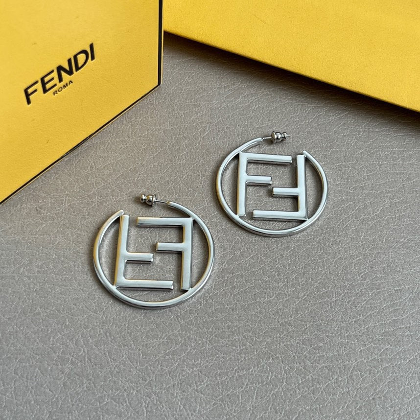 FENDI 26S FF LOGO HOOP EARRINGS IN SILVER TONE METAL 629961