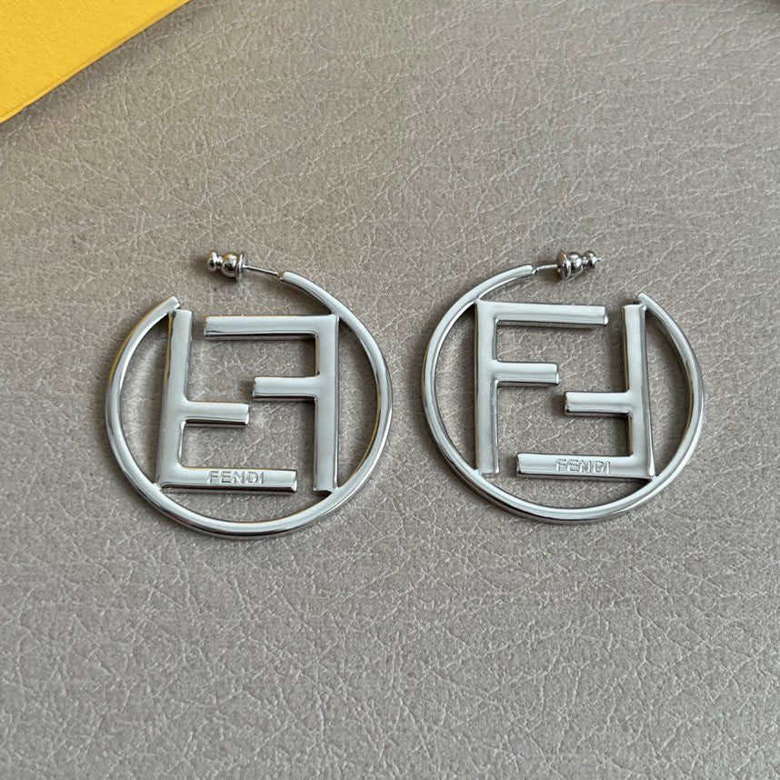 FENDI 26S FF LOGO HOOP EARRINGS IN SILVER TONE METAL 629961