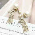 CD 26S STAR CRYSTAL FRINGE PEARL EARRINGS IN GOLD TONE METAL 631052