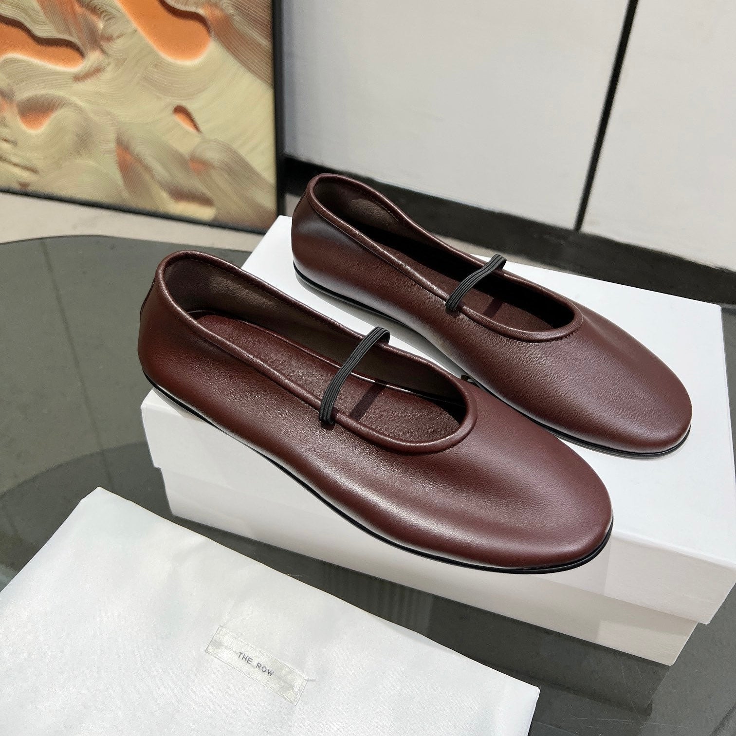 THE ROW 26S BALLET FLATS IN DARK BROWN CALFSKIN