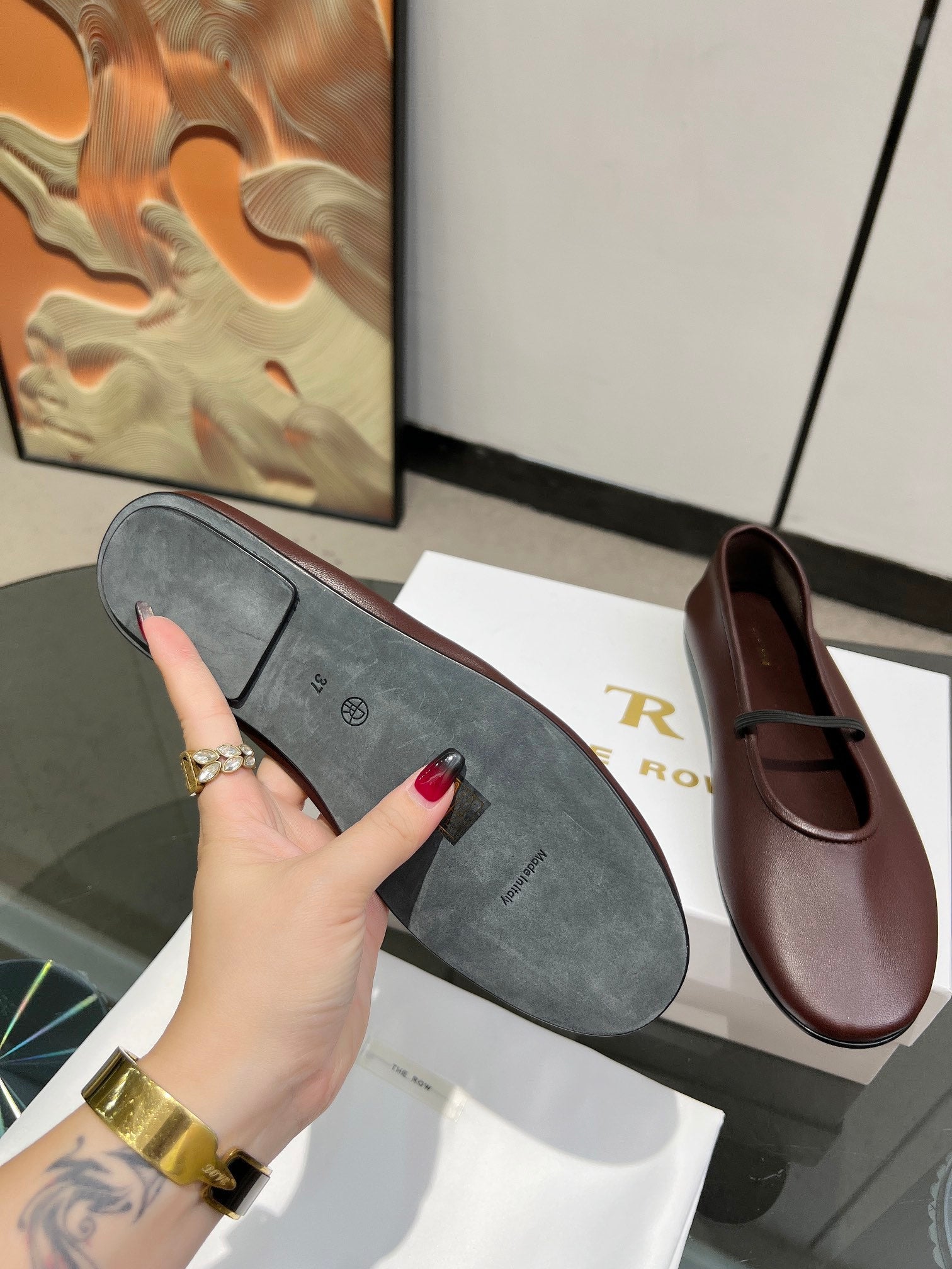 THE ROW 26S BALLET FLATS IN DARK BROWN CALFSKIN