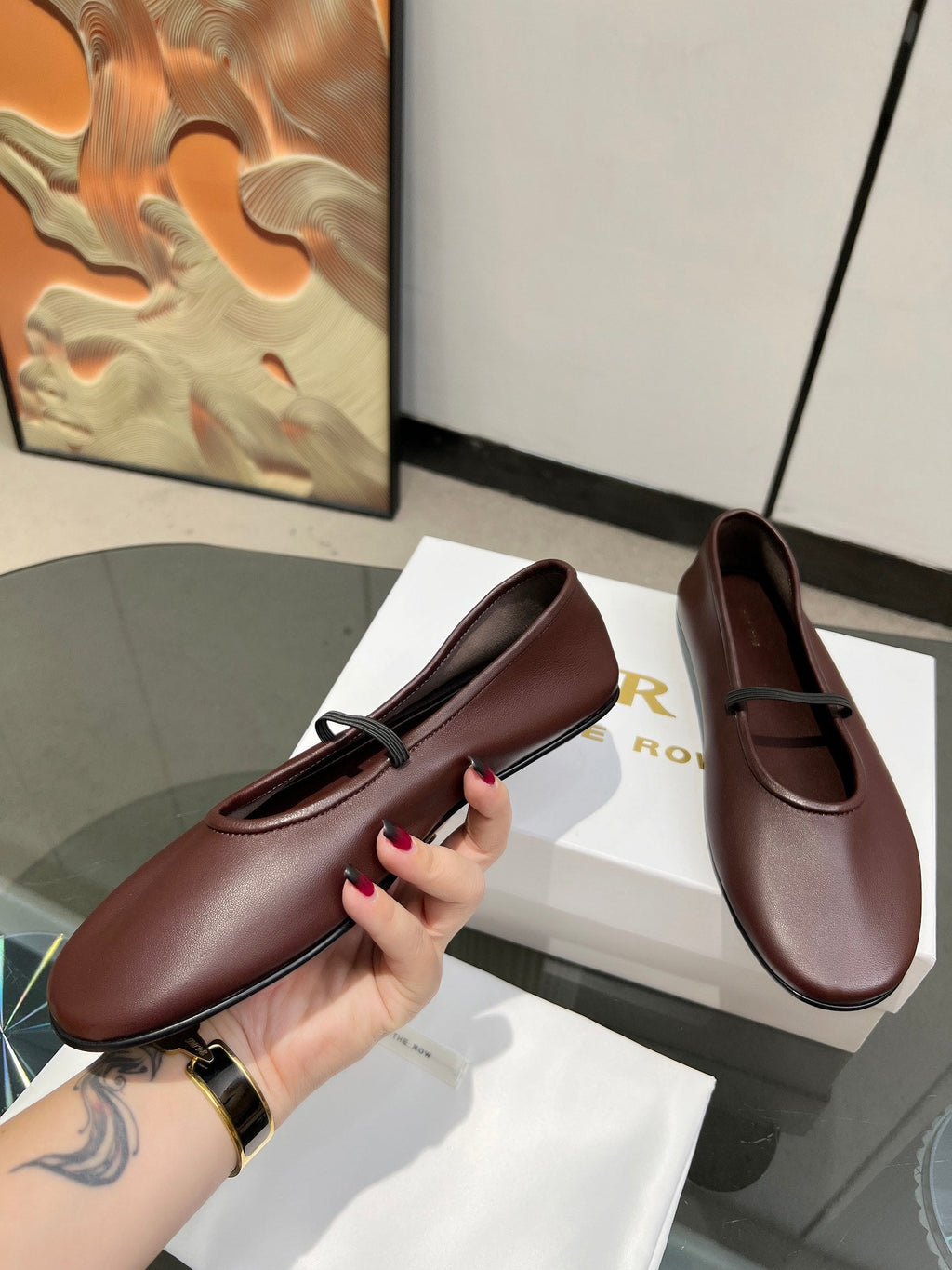 THE ROW 26S BALLET FLATS IN DARK BROWN CALFSKIN