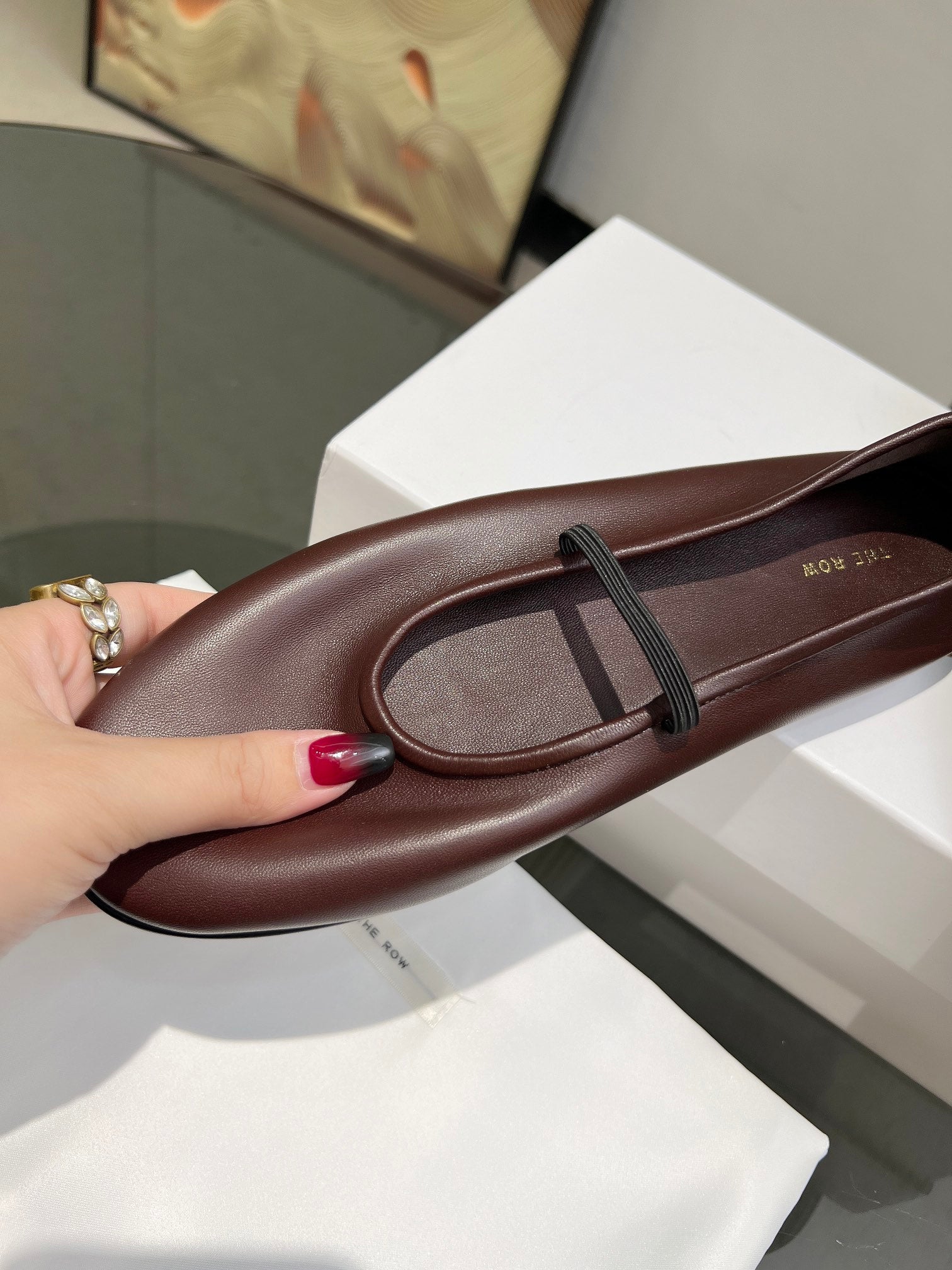 THE ROW 26S BALLET FLATS IN DARK BROWN CALFSKIN