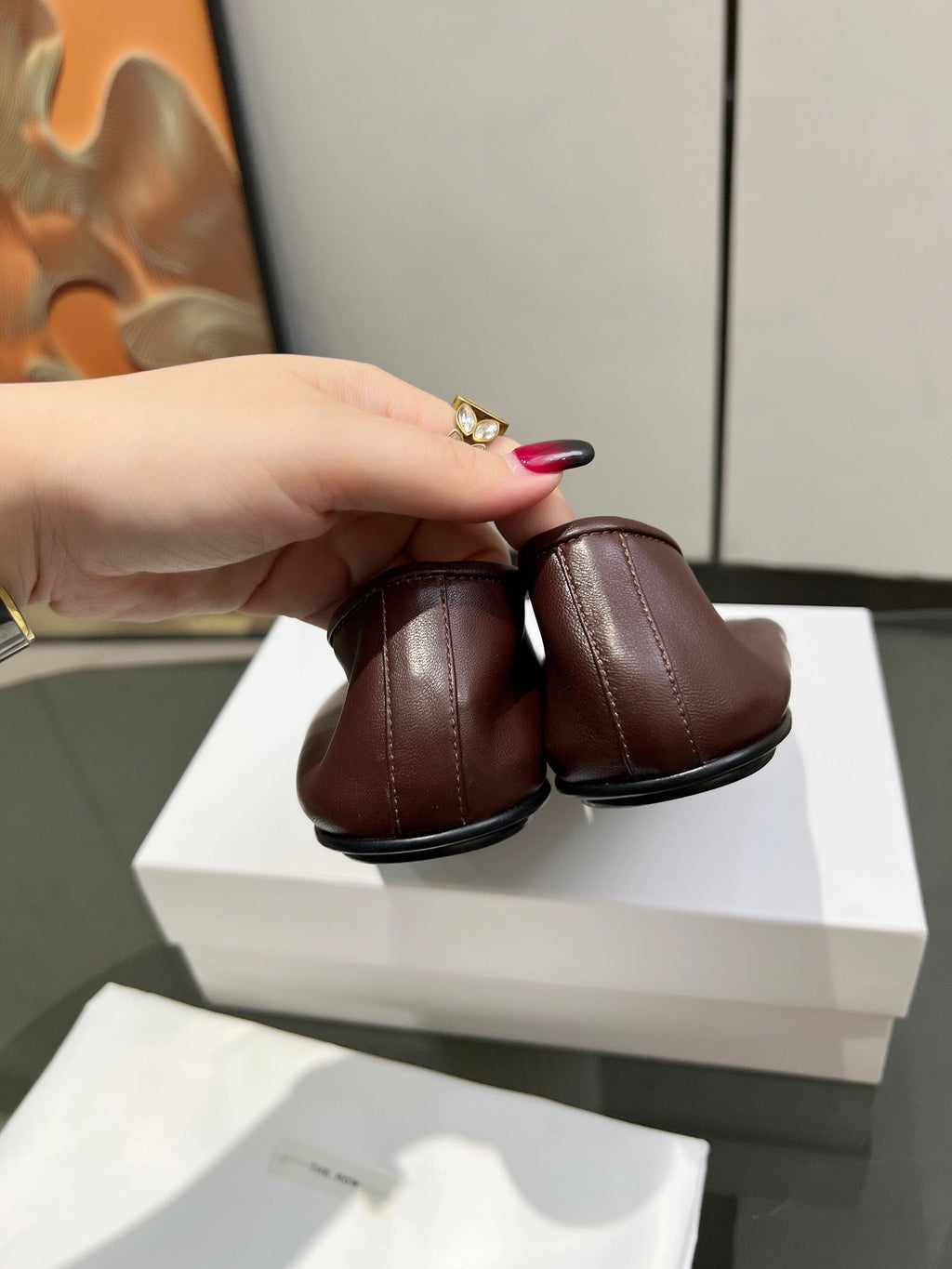 THE ROW 26S BALLET FLATS IN DARK BROWN CALFSKIN