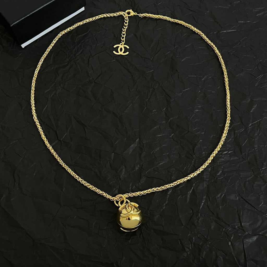 CHANEL 26S DOUBLE C LOGO SPHERE PENDANT CHAIN NECKLACE IN GOLD METAL 630892