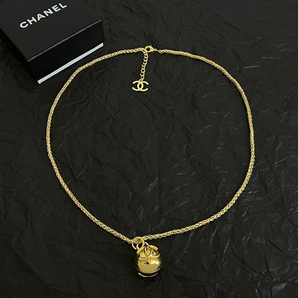 CHANEL 26S DOUBLE C LOGO SPHERE PENDANT CHAIN NECKLACE IN GOLD METAL 630892