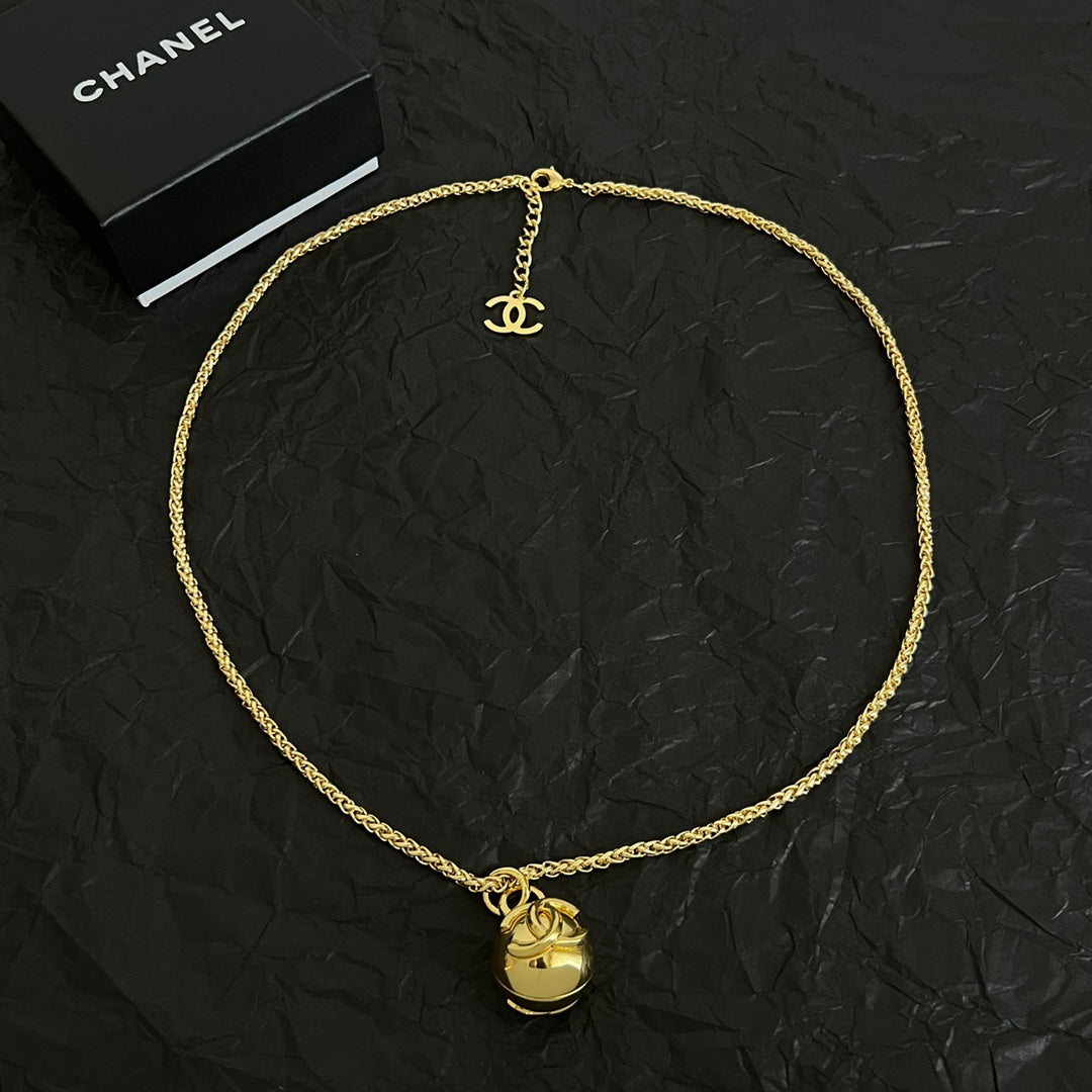 CHANEL 26S DOUBLE C LOGO SPHERE PENDANT CHAIN NECKLACE IN GOLD METAL 630892