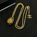 CHANEL 26S DOUBLE C LOGO SPHERE PENDANT CHAIN NECKLACE IN GOLD METAL 630892