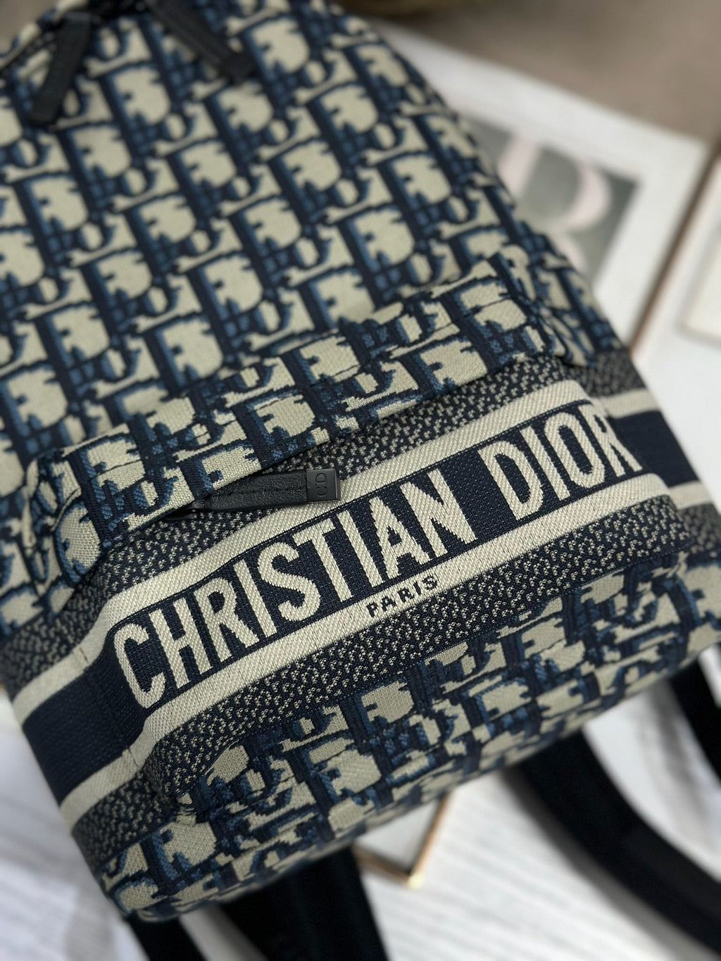 DIOR 26S TRAVEK BACKPACK 21 IN BLUE OBLIQUE JACQUARD