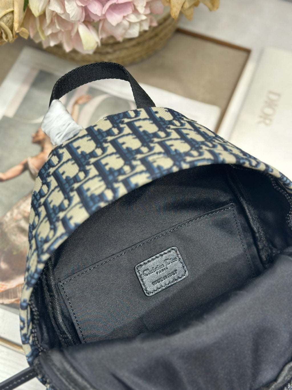 DIOR 26S TRAVEK BACKPACK 21 IN BLUE OBLIQUE JACQUARD