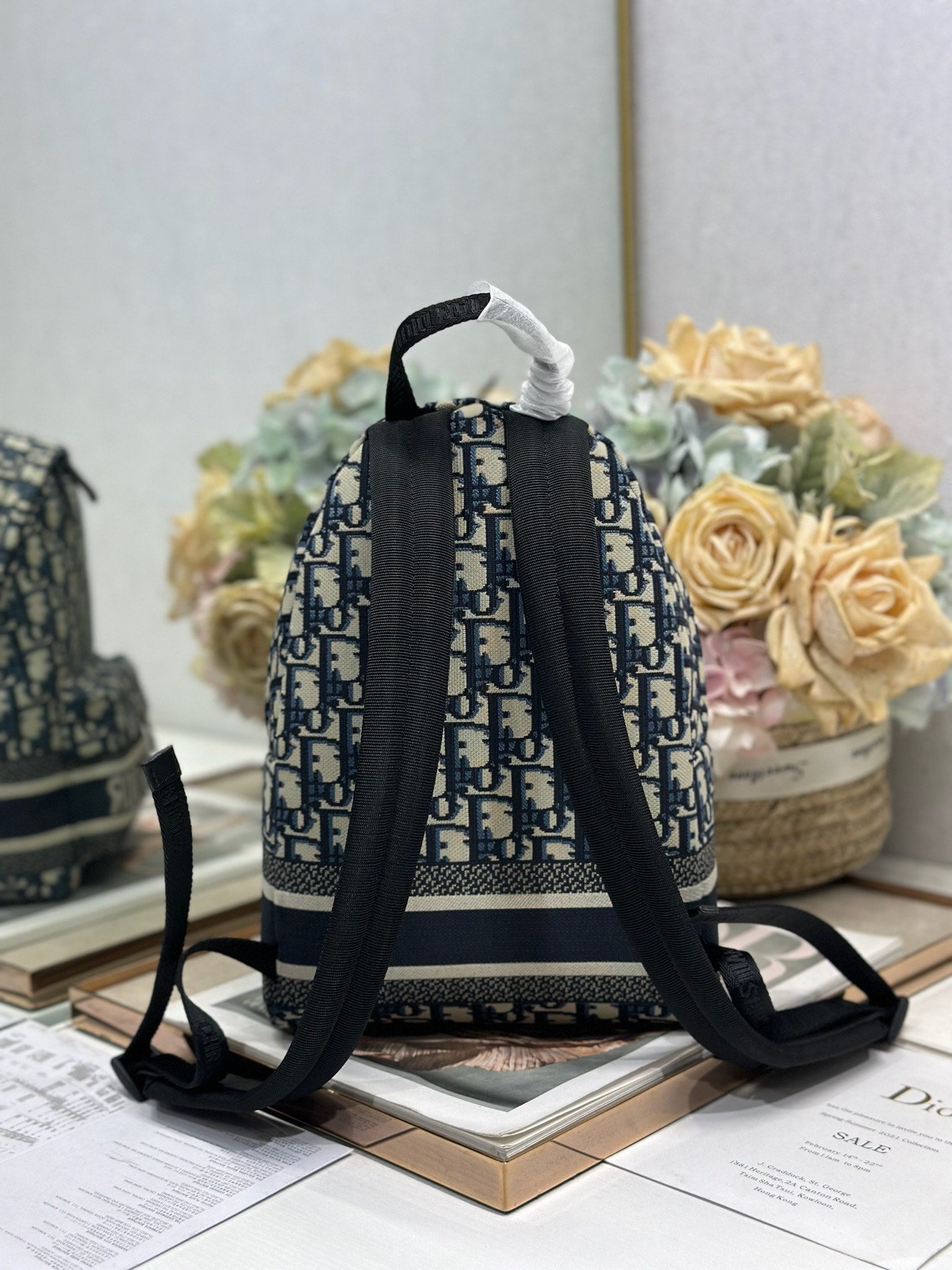 DIOR 26S TRAVEK BACKPACK 21 IN BLUE OBLIQUE JACQUARD