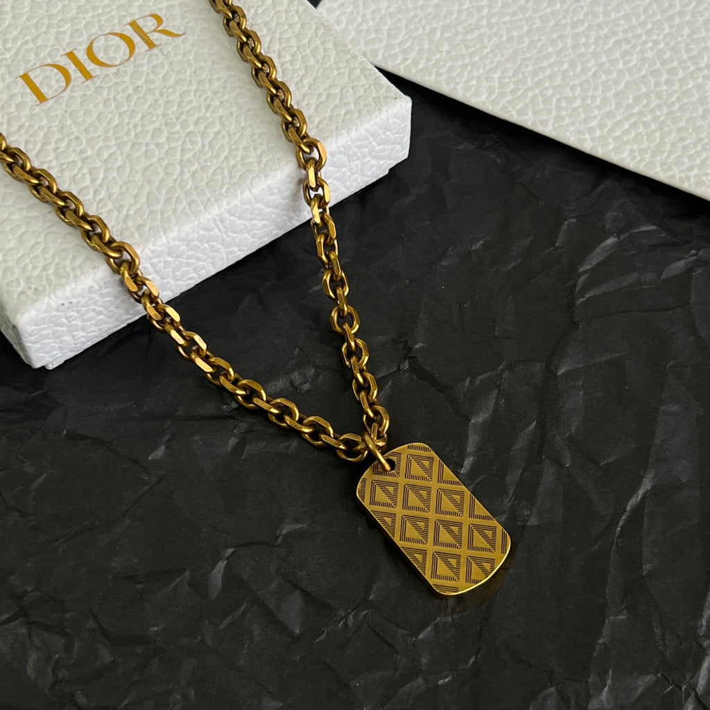 CD 26S DIOR OBLIQUE ENGRAVED TAG PENDANT NECKLACE IN GOLD METAL