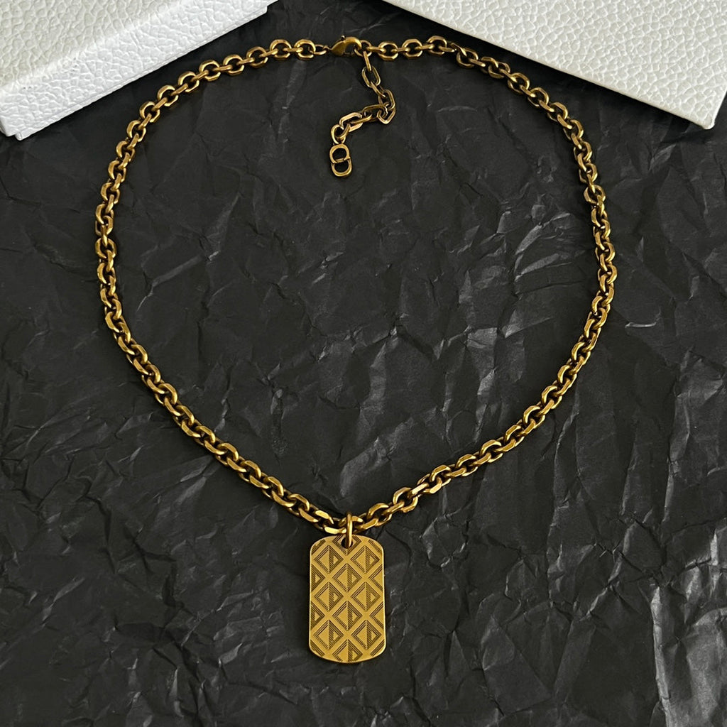 CD 26S DIOR OBLIQUE ENGRAVED TAG PENDANT NECKLACE IN GOLD METAL