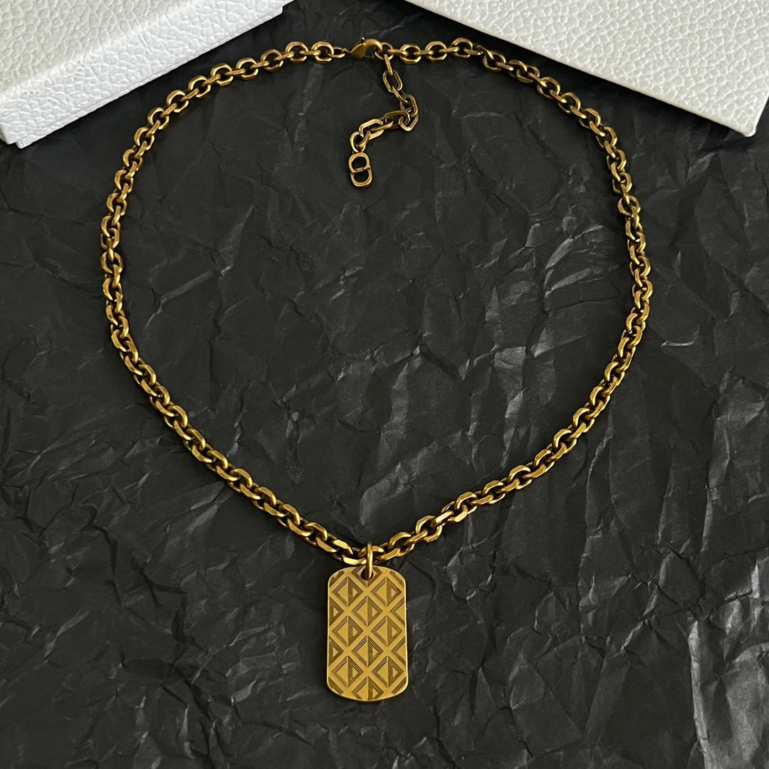 CD 26S DIOR OBLIQUE ENGRAVED TAG PENDANT NECKLACE IN GOLD METAL