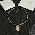 CD 26S DIOR OBLIQUE ENGRAVED TAG PENDANT NECKLACE IN SILVER METAL