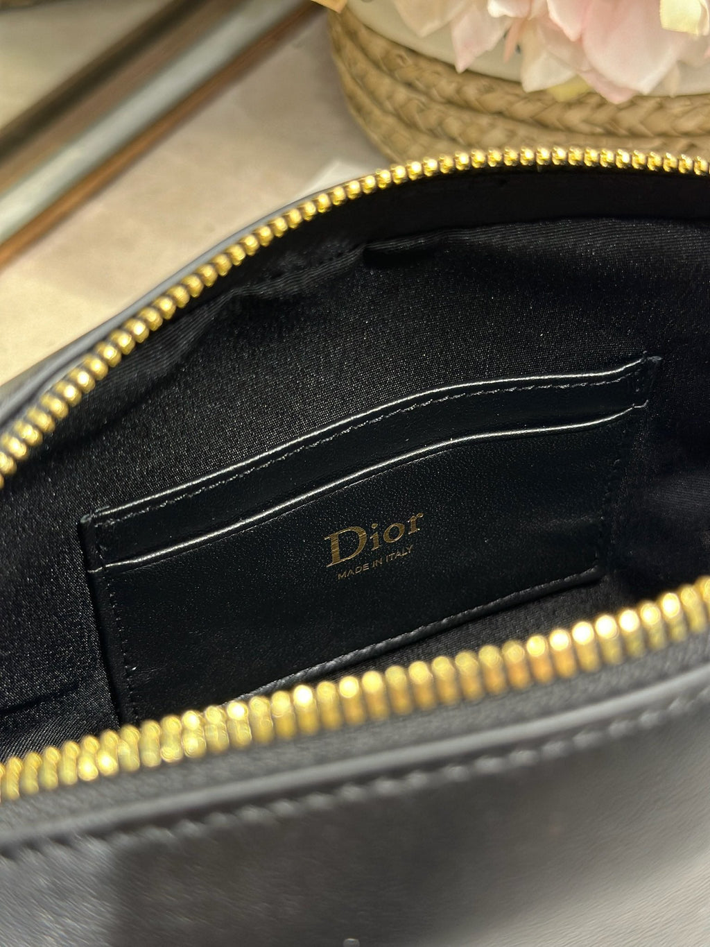 DIOR 26S BOW POUCH BAG 20 IN BLACK LAMBSKIN
