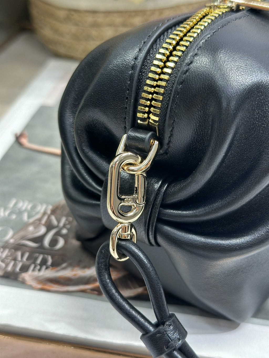DIOR 26S BOW POUCH BAG 20 IN BLACK LAMBSKIN