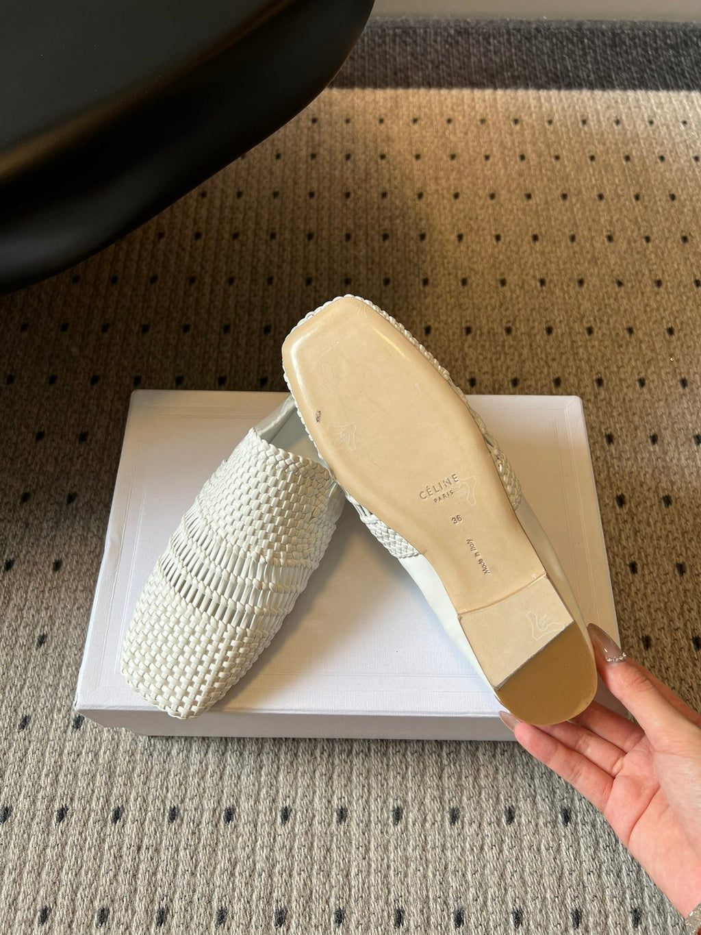 CELINE 26S LOAFERS IN WHITE WOVEN LAMBSKIN