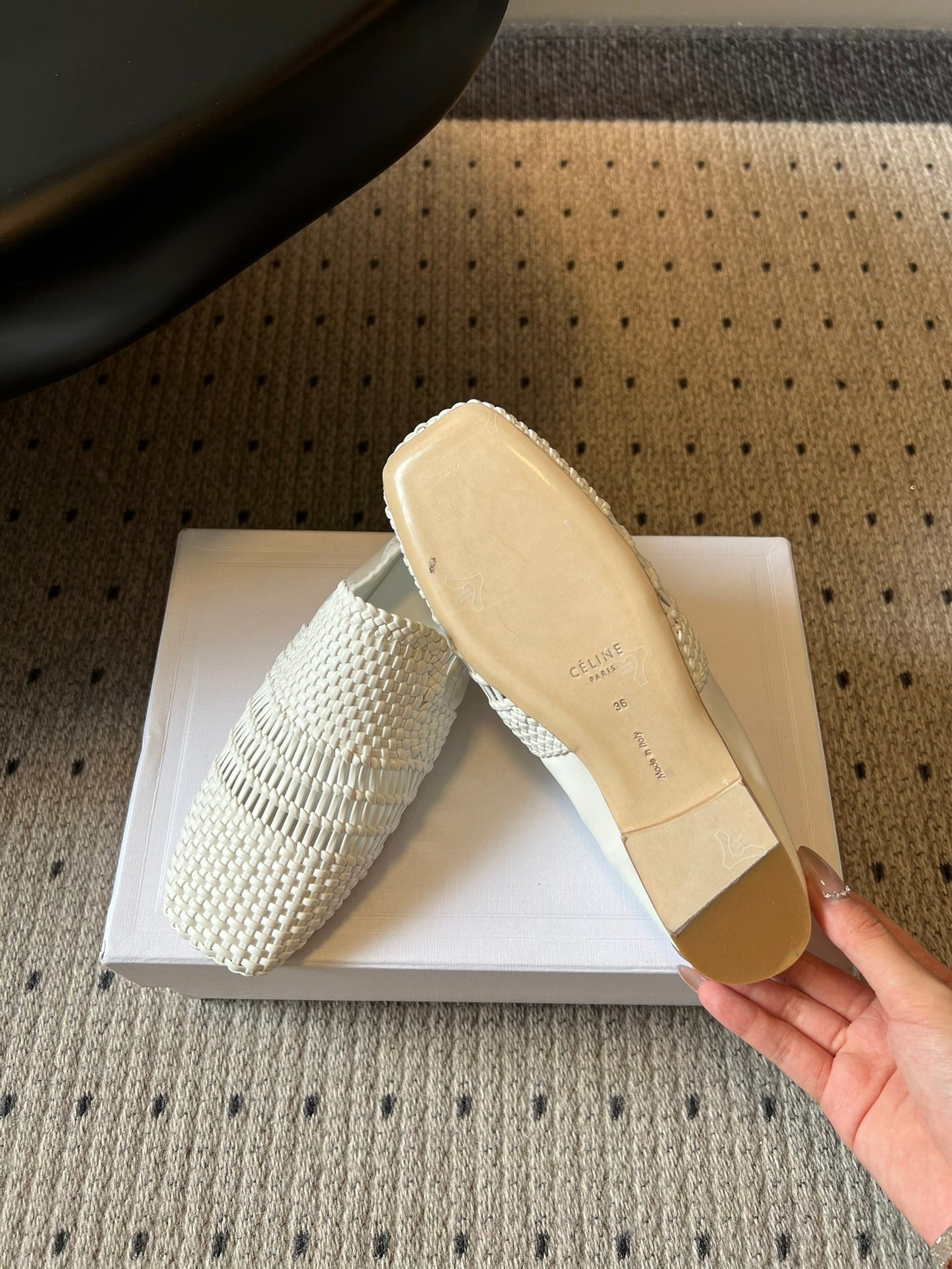 CELINE 26S LOAFERS IN WHITE WOVEN LAMBSKIN
