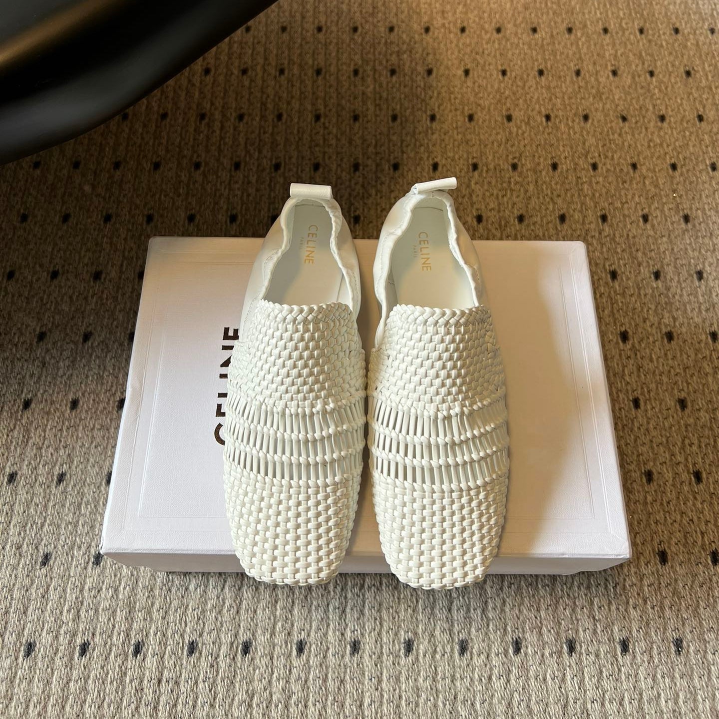 CELINE 26S LOAFERS IN WHITE WOVEN LAMBSKIN