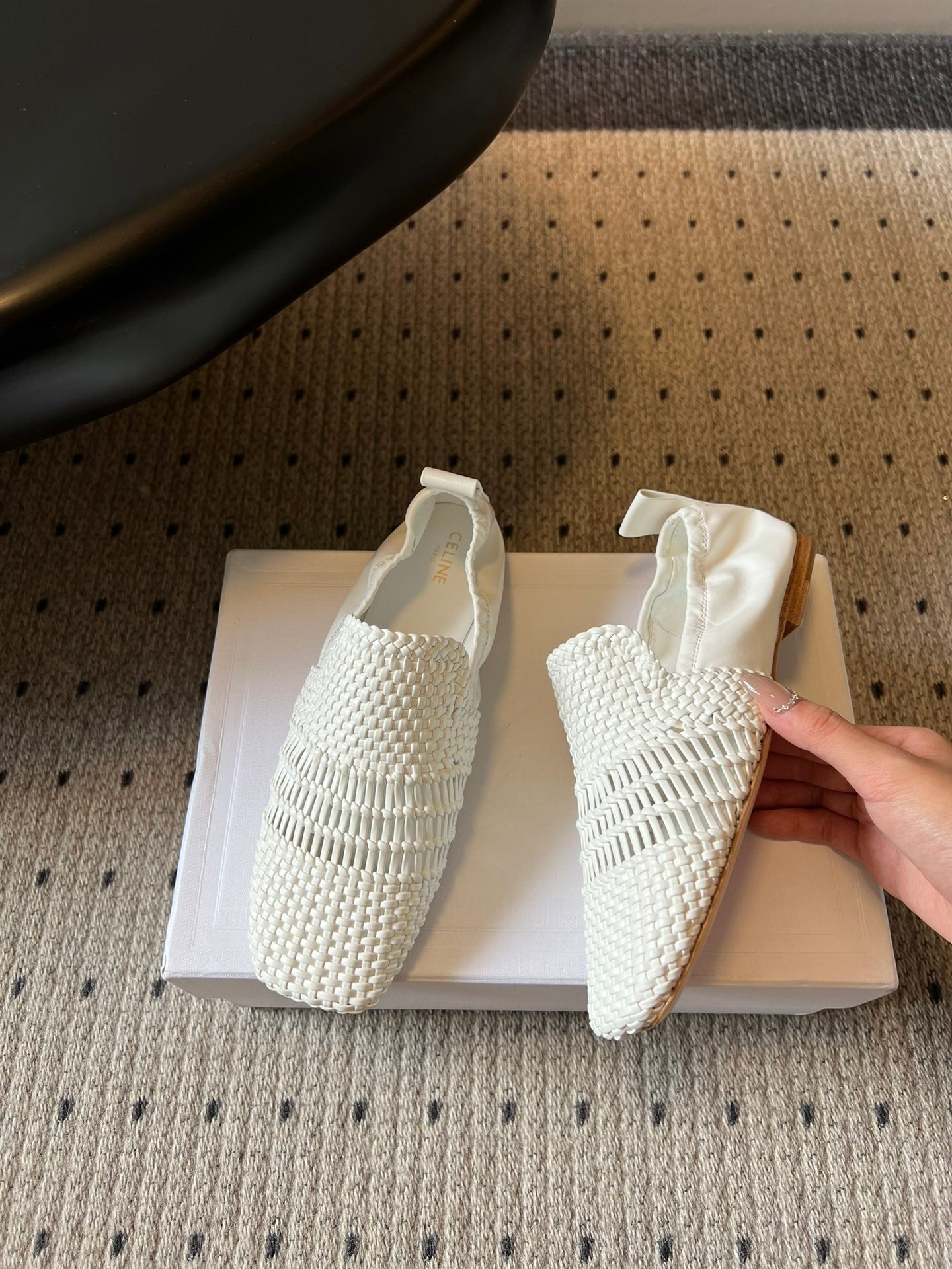 CELINE 26S LOAFERS IN WHITE WOVEN LAMBSKIN