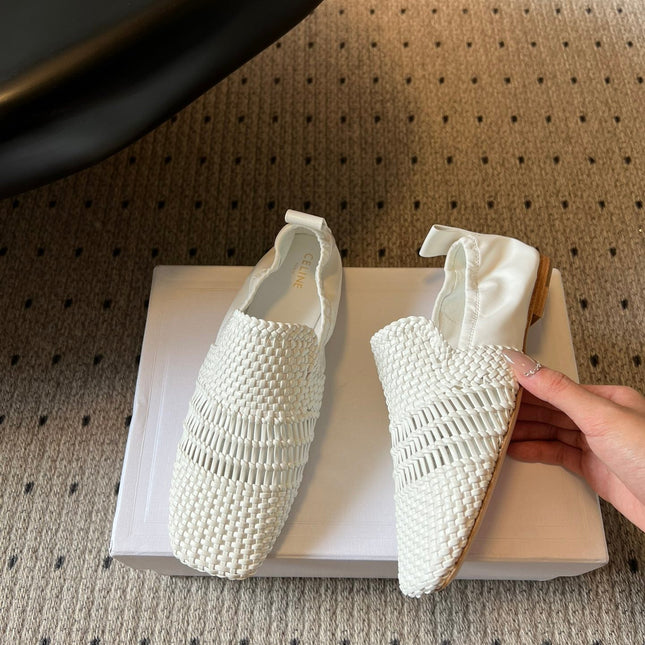 CELINE 26S LOAFERS IN WHITE WOVEN LAMBSKIN