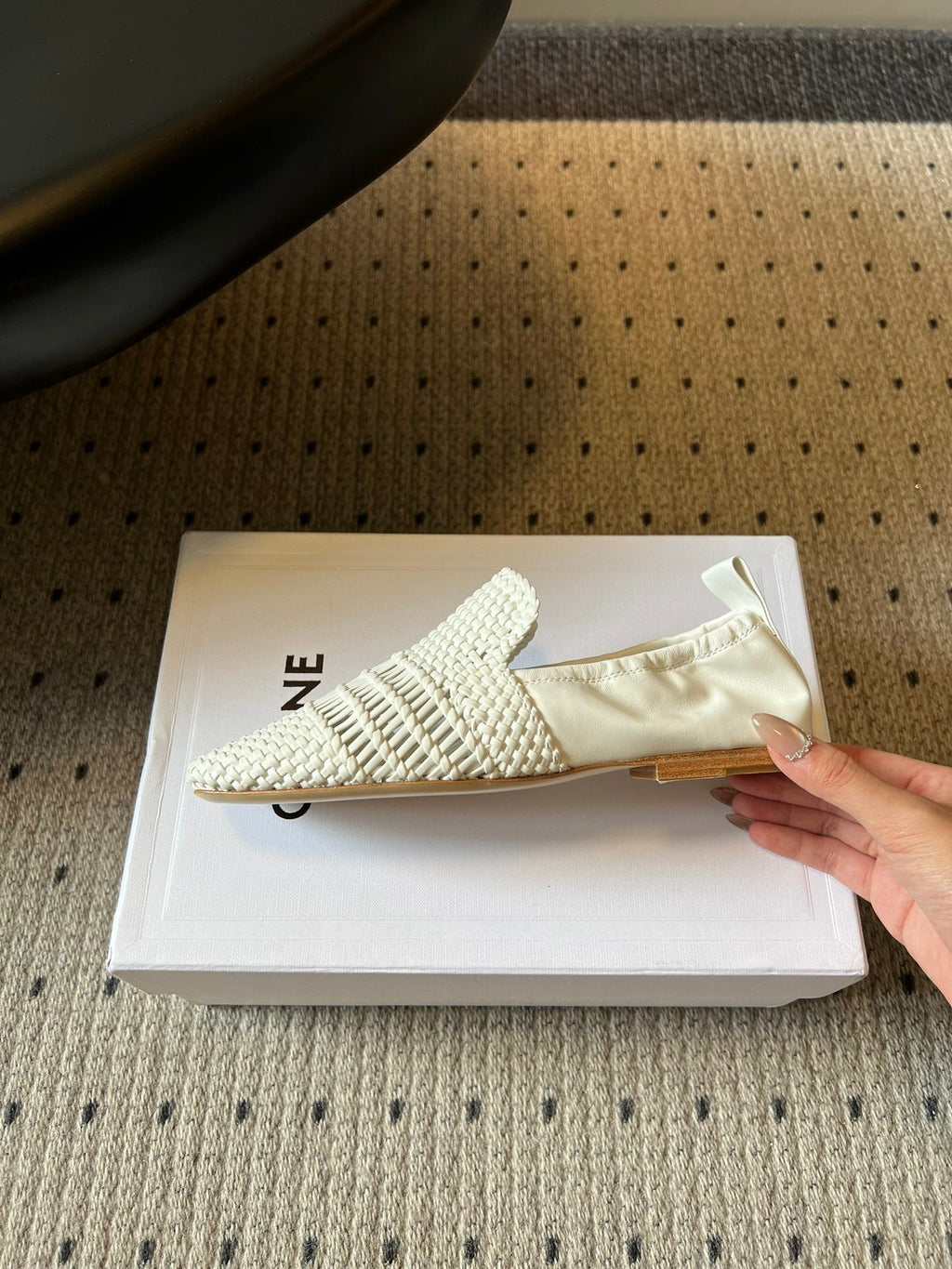CELINE 26S LOAFERS IN WHITE WOVEN LAMBSKIN