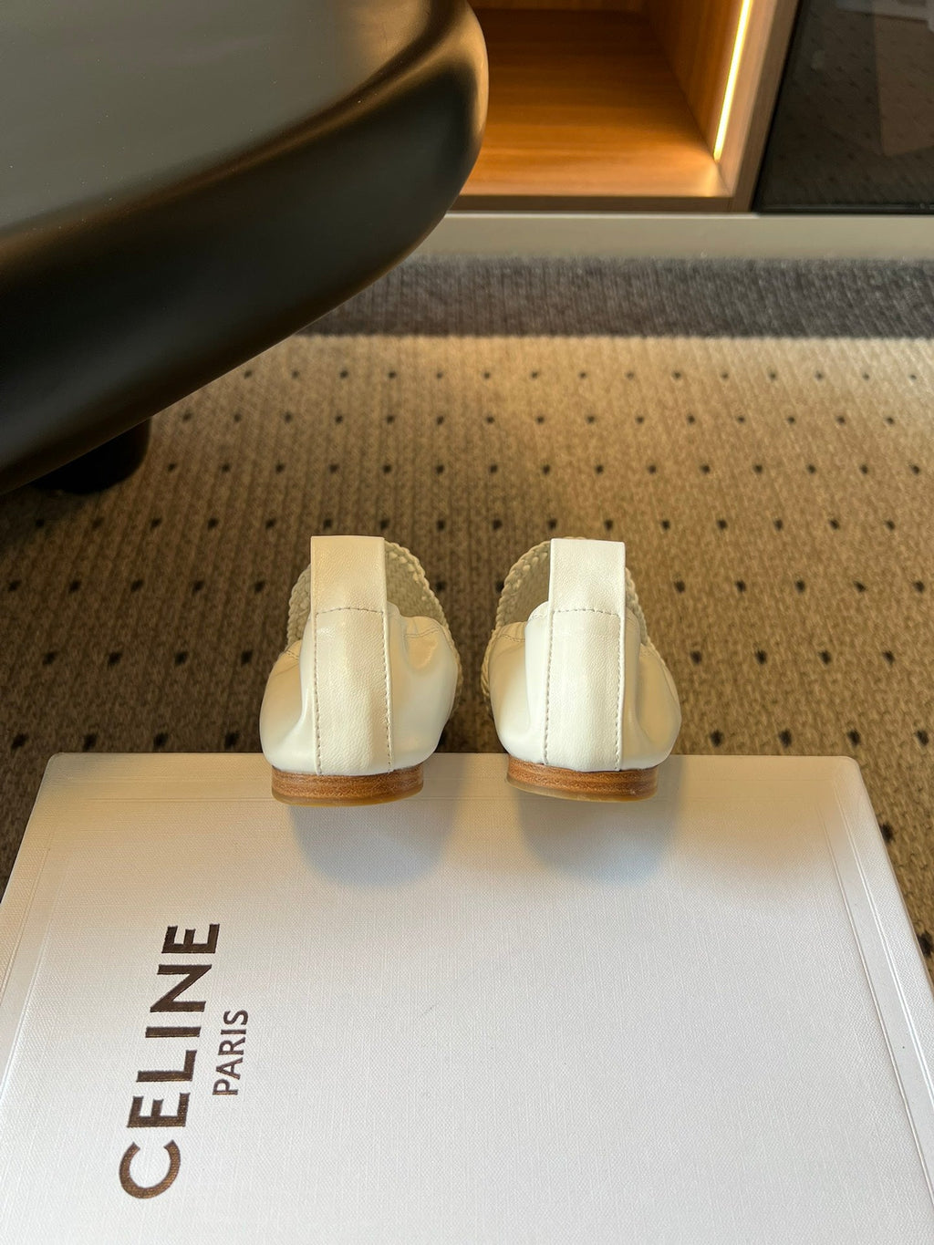 CELINE 26S LOAFERS IN WHITE WOVEN LAMBSKIN